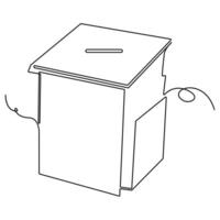 Continuous one line drawing of opened donation box minimalist concept of help support and volunteer activity in simple art drawing and illustration vector