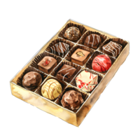 AI generated A lavish Valentine's chocolate box filled with rich, assorted treats, adorned with elegant ribbons and hearts, offering indulgence and sweetness for a romantic celebration. png