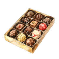 ai generado un prodigar San Valentín chocolate caja lleno con rico, clasificado golosinas, adornado con elegante cintas y corazones, ofrecimiento indulgencia y dulzura para un romántico celebracion. png