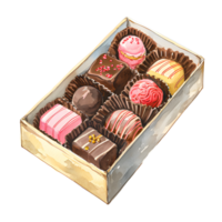 ai généré une somptueux la Saint-Valentin Chocolat boîte rempli avec riche, assorti traite, orné avec élégant rubans et cœurs, offre indulgence et douceur pour une romantique fête. png