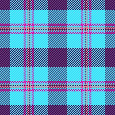 Female plaid check fabric, native textile vector tartan. Vivid pattern texture background seamless in cyan and purple colors.