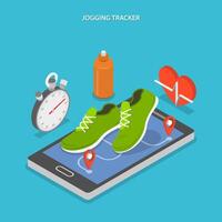 Jogging and running flat isometric concept. vector