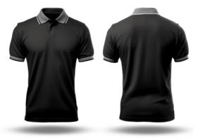 AI generated black polo shirt with gray collar front and back view, generative ai png