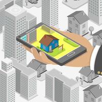 Real estate online searching isometric concept. vector