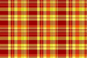 Retro fabric tartan pattern, sixties texture textile vector. Coloured plaid check background seamless in red and yellow colors. vector