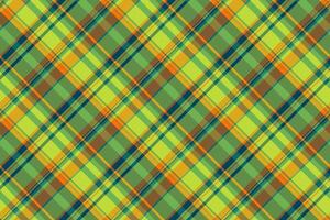 Tough textile fabric background, graphic vector pattern seamless. Designer tartan check plaid texture in green and goldenrod colors.