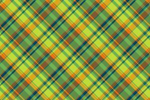 Tough textile fabric background, graphic vector pattern seamless. Designer tartan check plaid texture in green and goldenrod colors.