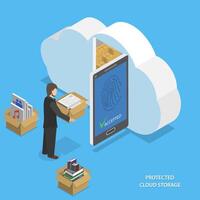 Protected cloud storage flat isometric vector. vector