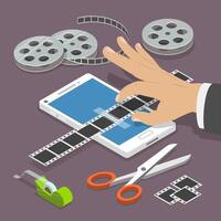 Mobile video editor flat vector isometric concept.