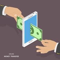 Online money transfer isometric vector illustration.