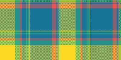 Uk tartan check textile, turquoise background vector fabric. French pattern texture seamless plaid in cyan and yellow colors.