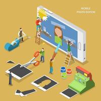 Mobile photo editor flat isometric vector concept.