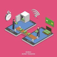 Mobile money transfer flat isometric vector. vector