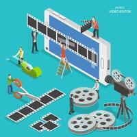 Mobile video editor flat isometric vector concept.