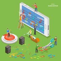 Mobile audio editor flat isometric vector concept.