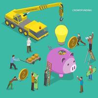 Crowdfunding flat isometric vector concept.