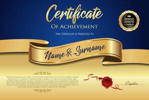 Certificate with golden seal and colorful design border vector