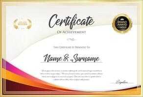 Certificate with golden seal and colorful design border vector