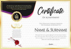 Certificate with golden seal and colorful design border vector