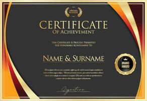 Certificate with golden seal and colorful design border vector