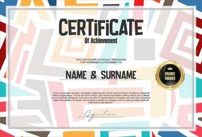 Certificate with golden seal and colorful design border vector