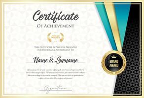 Certificate with golden seal and colorful design border vector