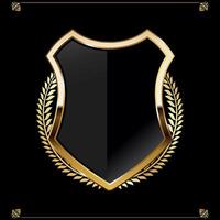 Black and gold shield with laurel wreath vector illustration