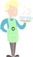 flat color illustration of a cartoon barista serving coffee png