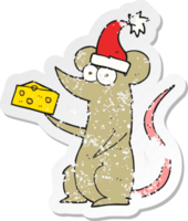 Retro beunruhigter Aufkleber einer Cartoon-Weihnachtsmaus mit Käse png