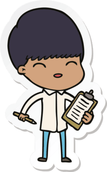 adesivo de um menino de desenho animado tomando notas png