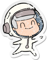 distressed sticker of a happy cartoon astronaut png