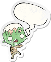 schattige cartoon zombie en tekstballon verontruste sticker png