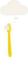 brosse à dents de dessin animé et bulle de pensée dans un style rétro png