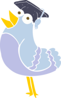 ilustração de cor lisa de um pássaro de desenho animado usando boné de formatura png
