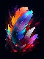 AI generated Feather feather maker app free. A colorful feather on a black background photo