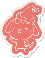 happy cartoon  sticker of a dog wearing santa hat png