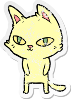 distressed sticker of a cartoon cat with bright eyes png