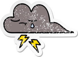 verontruste sticker van een schattige cartoon onweerswolk png