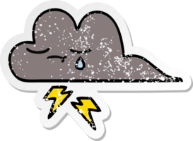 autocollant en détresse d'un nuage d'orage de dessin animé mignon png