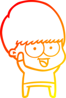 linha de gradiente quente desenhando menino de desenho animado feliz acenando png