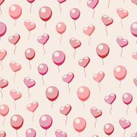 Pink and red heart shaped balloons seamless pattern vector