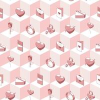 Red Valentine's day isometric icons on 3d background seamless pattern vector