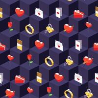 Colorful valentine's day isometric icons on 3d background seamless pattern vector