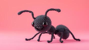 AI generated Crocheted ant toy, vibrant backdrop, handcrafted and adorable, Ai Generated photo