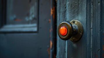 ai generado un sorprendentes detalle un de cerca de un puerta mando con un naranja botón. ai generado foto