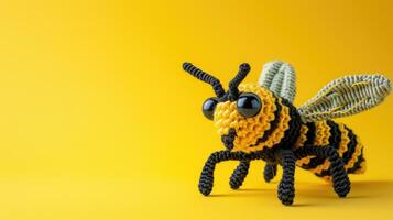 AI generated Crocheted wasp toy vibrant backdrop, handcrafted and adorable, Ai Generated photo