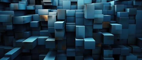 AI generated Captivating abstract texture featuring a dark geometric 3D pattern of blue squares and rectangles, adding depth and visual interest to any design, Ai Generated. photo