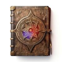 AI generated Magical book of spells, spellbook with mystic runes and symbols, Ai Generated. photo