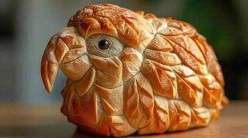 AI generated Unique bread loaf resembling an parrot resting on a wooden table, Ai Generated photo