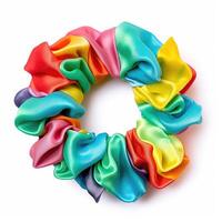 AI generated Colorful hair scrunchie, a fabric-covered elastic band for fastening hair, Ai Generated. photo